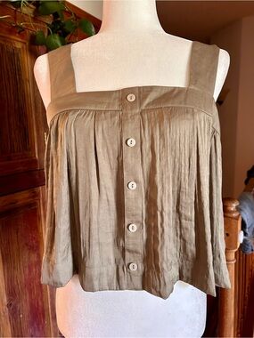 Christian Lacroix Olive-Gray Button  Pleated Camisole